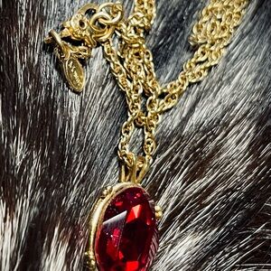 Monet Gold Necklace with Ruby Red Pendant